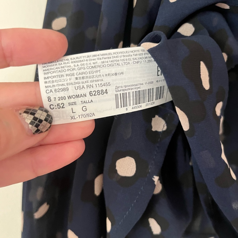 Mango Long Sleeve Blouse Navy Print Size 8 - Picture 7 of 8